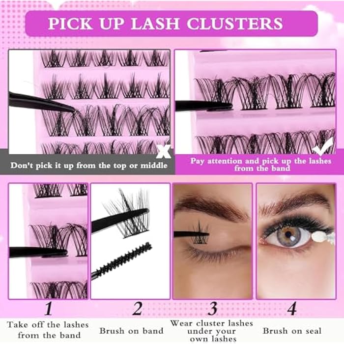 Natural Self Adhesive Eyelashes 12MM - 4O PCS - Wispy Press on Lashes Pre Glued Lash Clusters No Glue Needed Press on Eyelash Clusters Reusable Self Adhesive Lash - Image 3